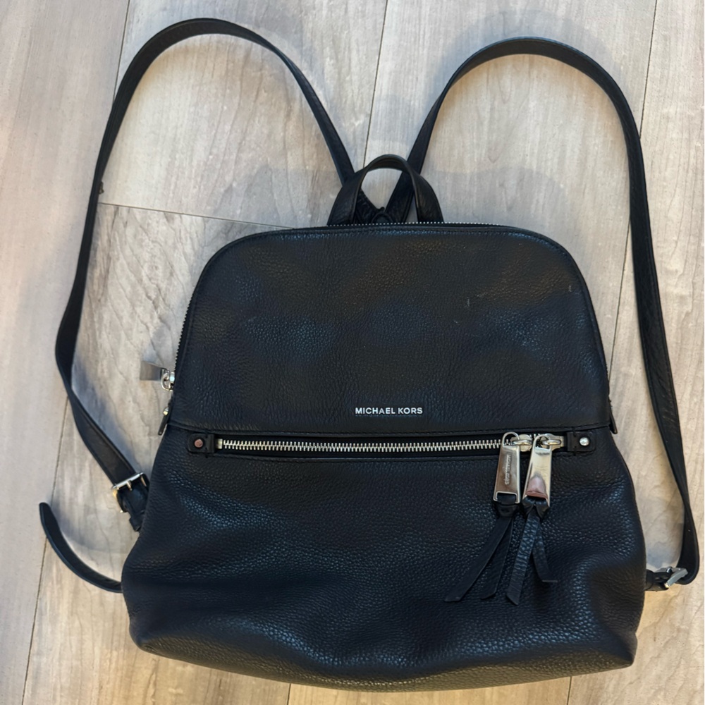 Michael Kors Black Pebbled Leather Backpack Crossbody